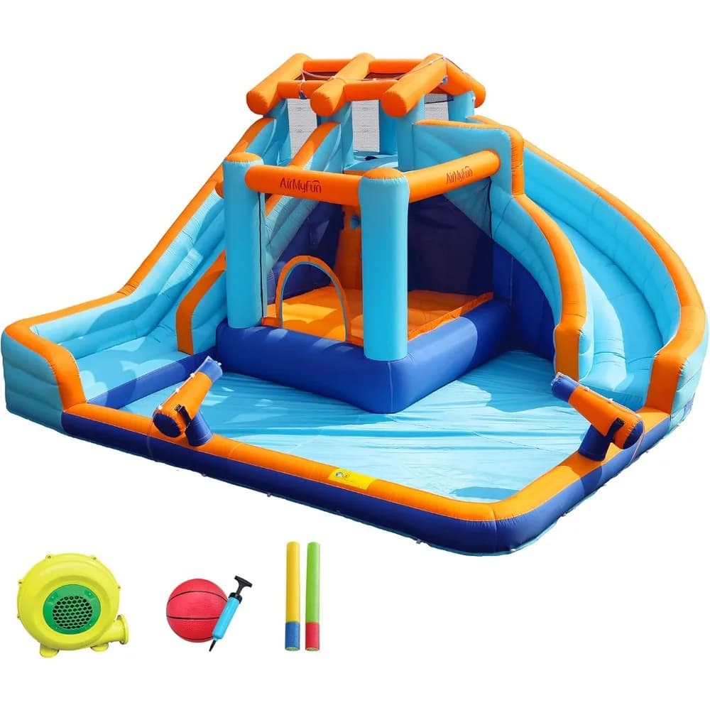 Great Inflatable Water Slide with Swimming Pool and Basketball Basket, Inflatable Castle for Kids and Adults for Open Games