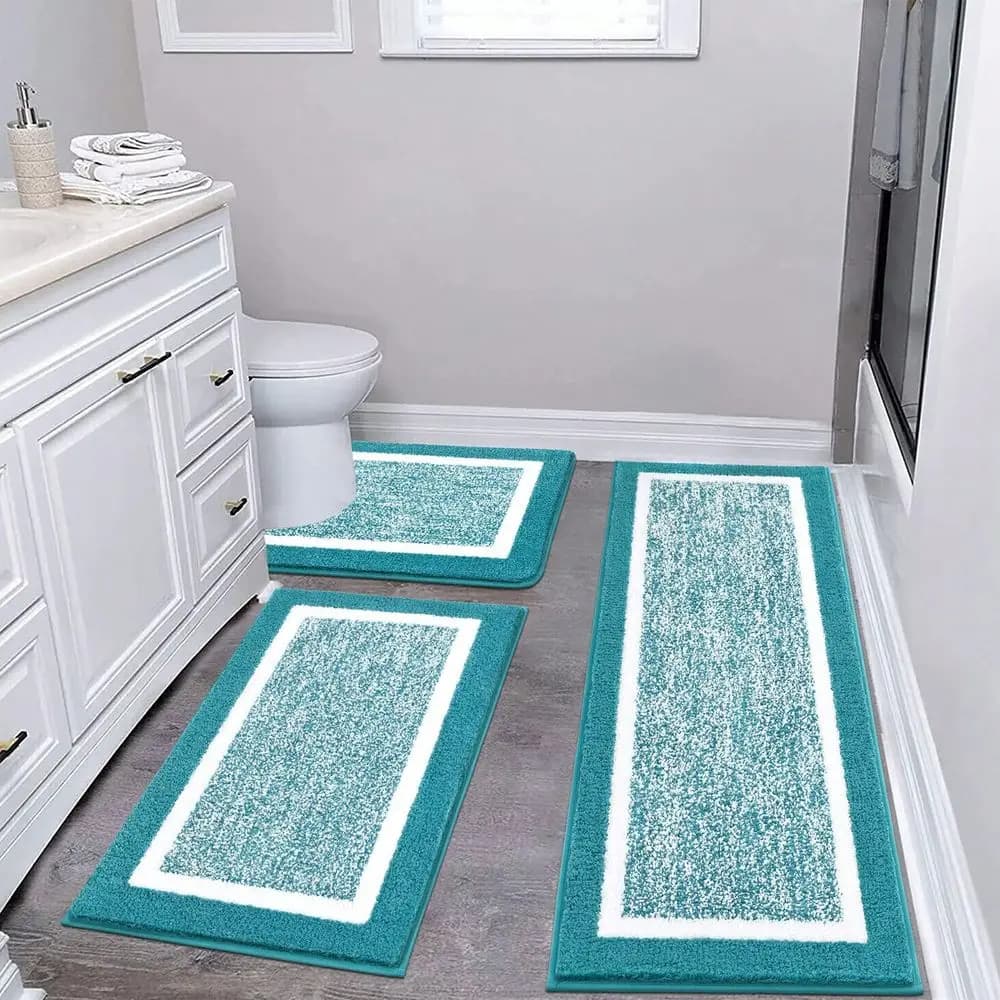 Set di tappetini da bagno 3 pezzi, set da bagno in microfibra effetto shaggy, tappetini antiscivolo ultra morbidi, assorbenti con tappetino a forma di U per WC.