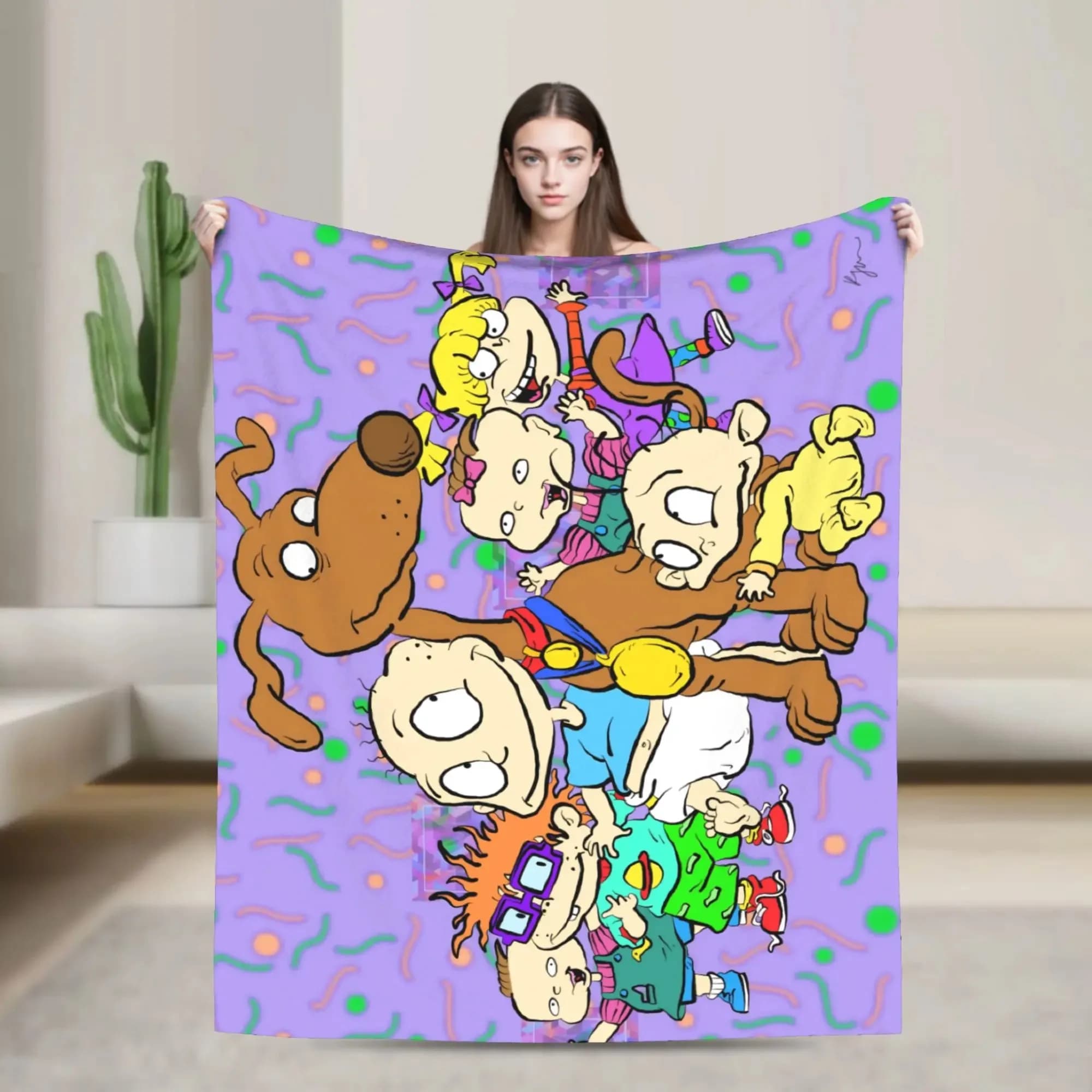 Rugrats Coperte con personaggi giocosi Coperta calda e morbida in peluche per divano, sedia, aereo, viaggio, copriletto in flanella