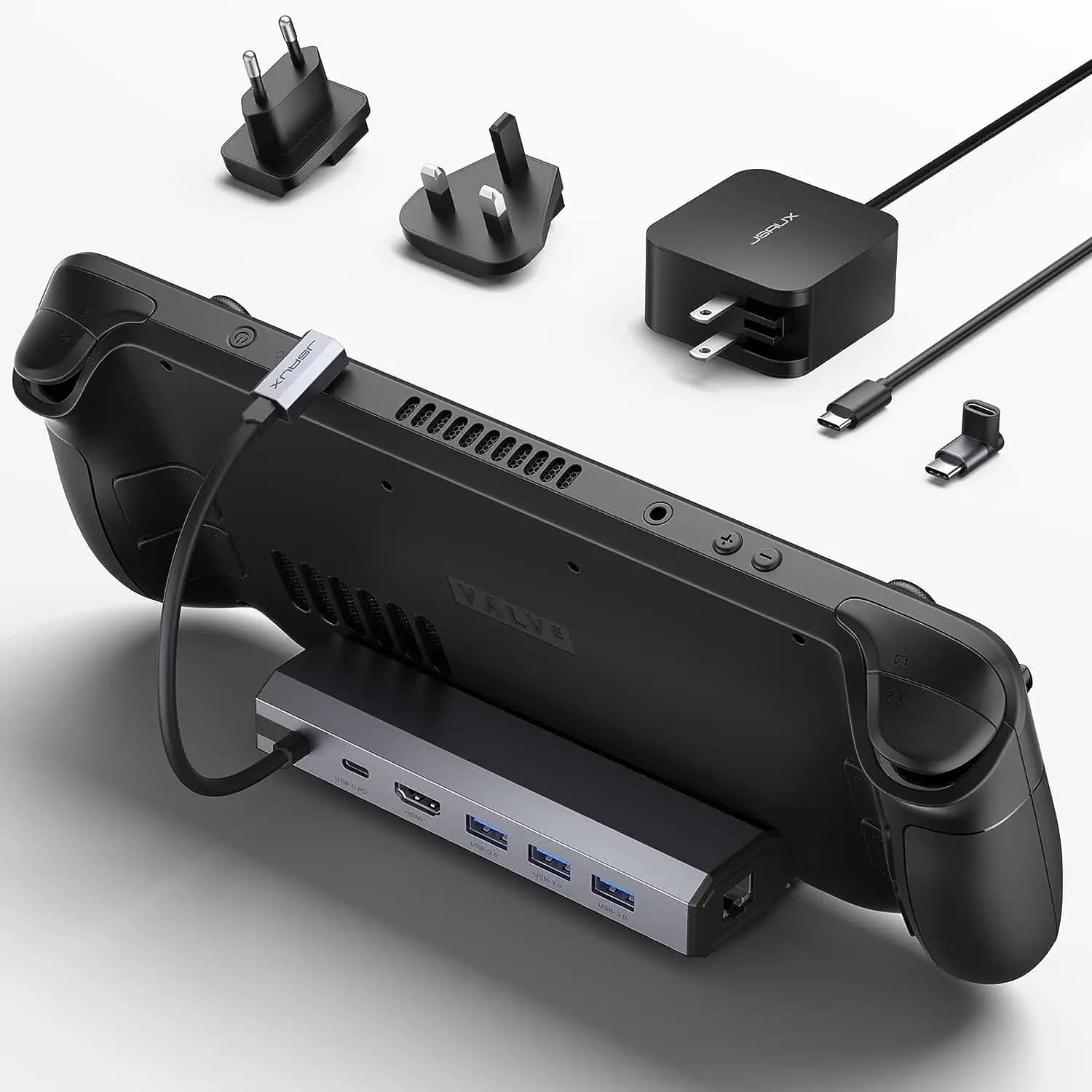 Docking Station e Dock per piattaforma vapore 6 in 1 da 45W con HDMI 2.0 4K @ 60Hz, Gigabit Ethernet e caricabatterie USB-C per ponte vapore valvola