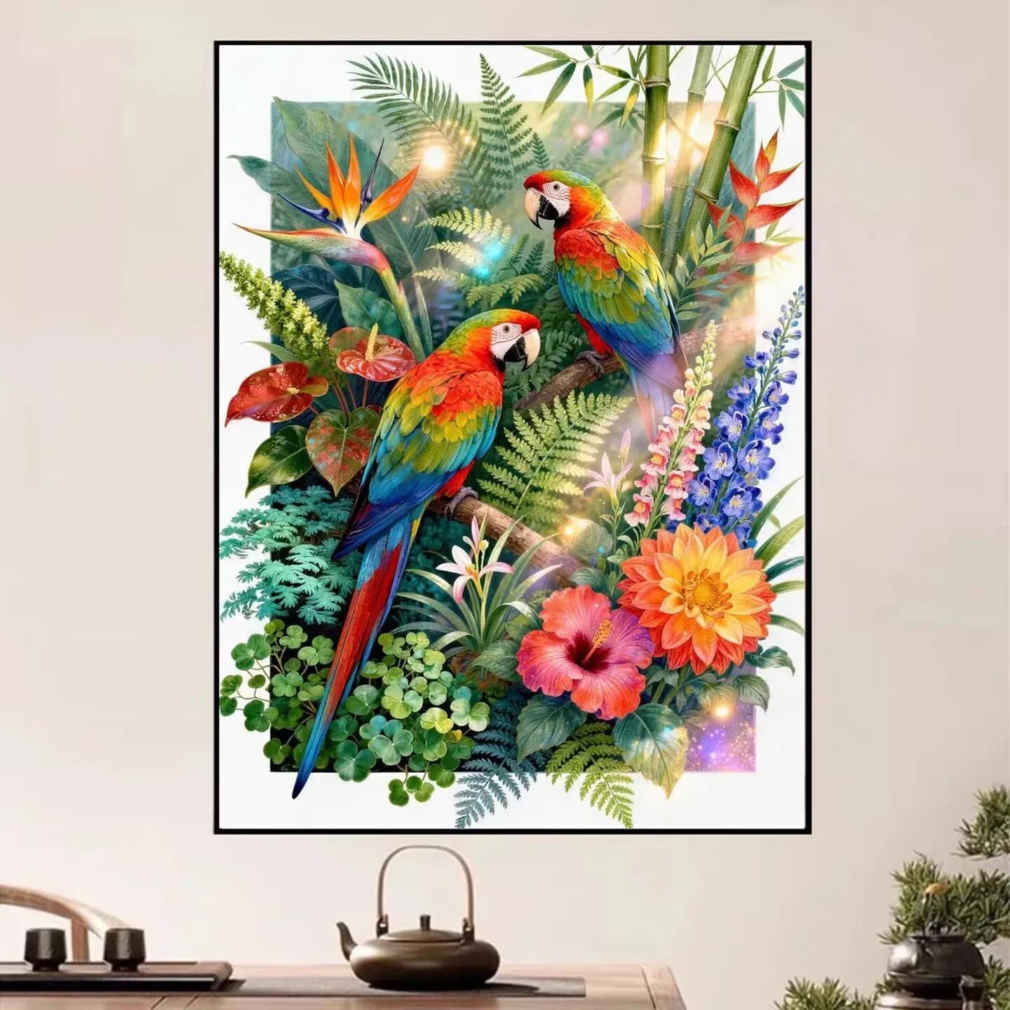 9CT 11CT DIY Cross Stitch Kit Parrots Embroidery Chinese Style Printed Set with Thread Needlework for Home Crafts 69 Colors