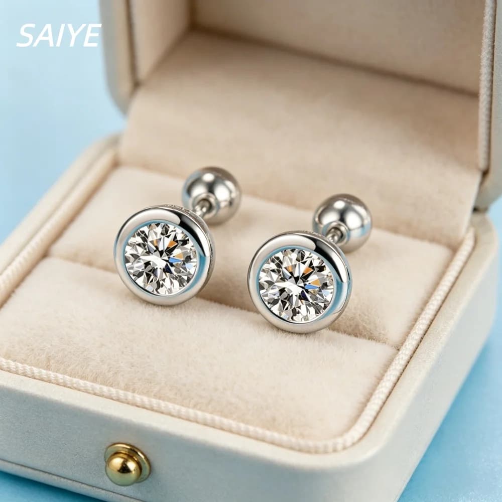 925 Sterling Silver Round CZ Stud Earrings for Women Clear Zircon Screw Back Cartilage Earring Minimalist Daily Jewelry Gift
