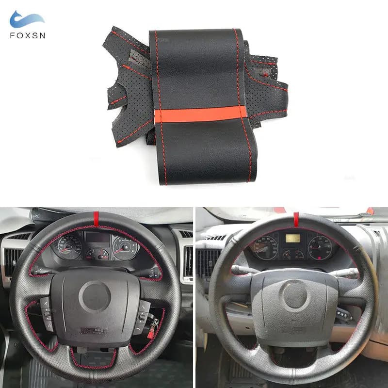 Hand-stitched leather cover for Fiat Ducato 2006-2019 Ram ProMaster 2017 2018 2019 2020 Red Strip