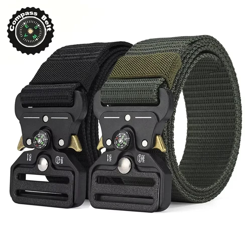 2pcs Men's Outdoor Multi-functional Compass Belt, Made of High-quality Canvas Nylon Material, Men's Luxurious Belt
