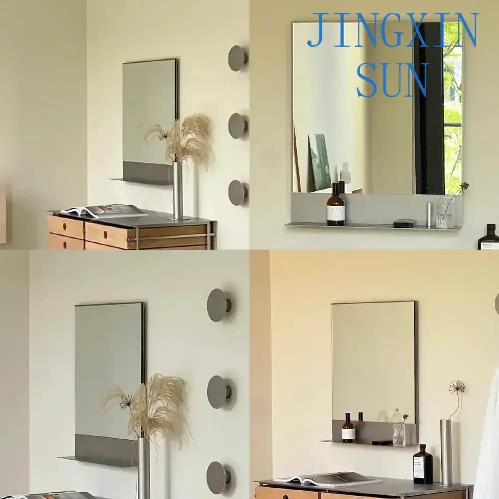 Retro Stainless Steel Square Wall Mounted Mirror for Bathroom Basin Makeup Vanity Decor for B&B Style Home Decor Modern Wall