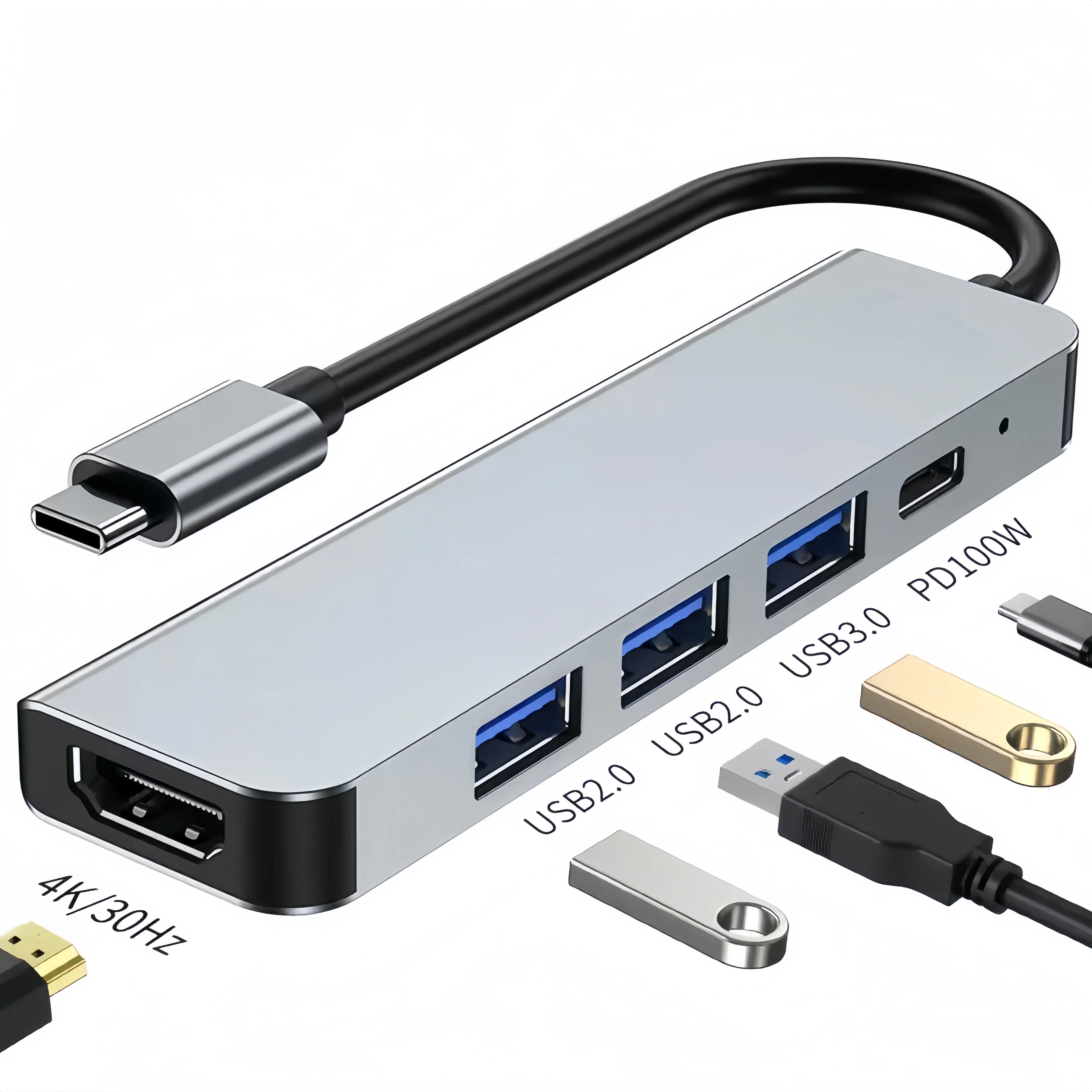 10-piece USB C HDMI hub adapter, 5 in 1 with HDMI 4K, 3 USB 3.0, USB-C PD fast charging for MacBook Pro/Air, Dell XPS