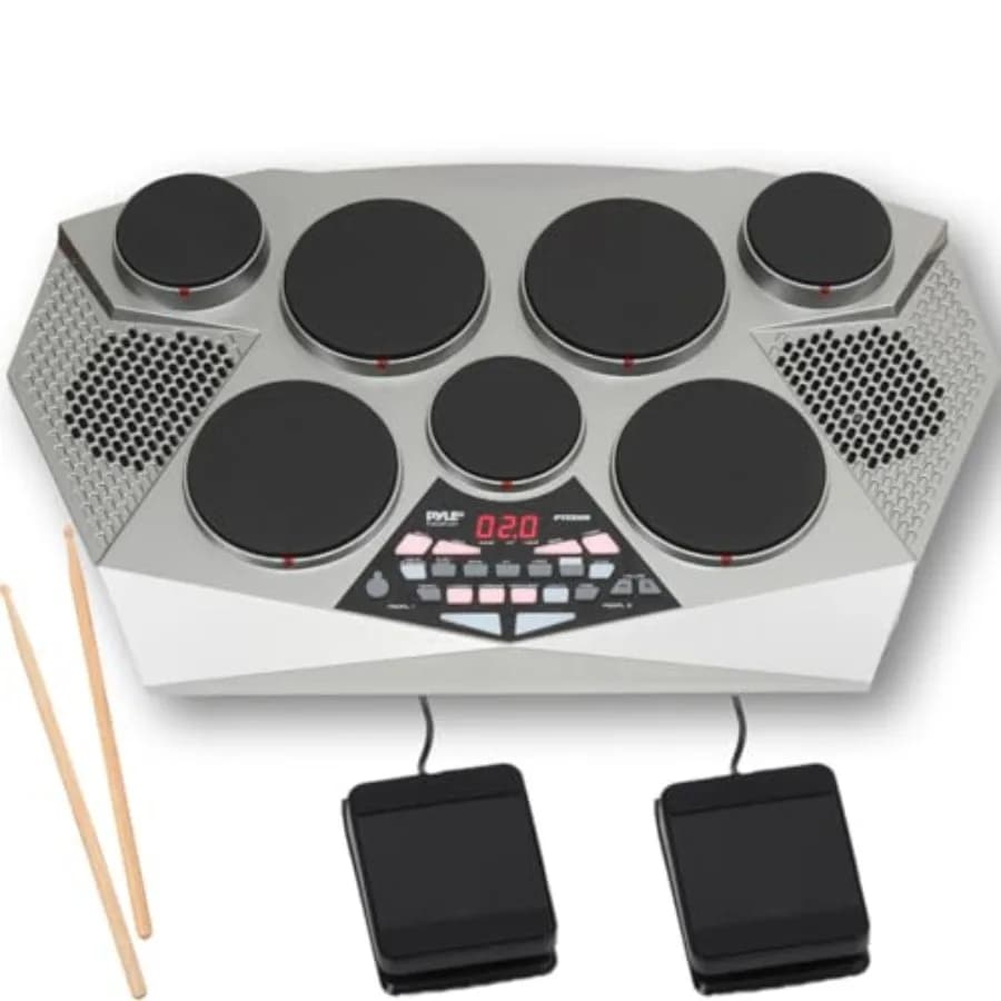 Batteria Elettronica Portatile da Tavolo con Pannello Digitale, 7 Pad, Controller per Hi-Hat/Bass Drum, USB, AUX, Tom-Tom