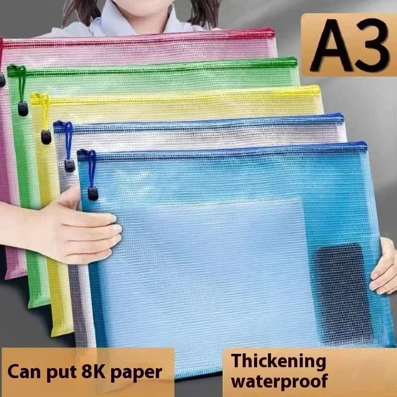 Borse per documenti con cerniera in rete di plastica A3 Cartelle per documenti impermeabili resistenti allo strappo Documenti con cerniera Custodia per documenti Organizzatore di documenti