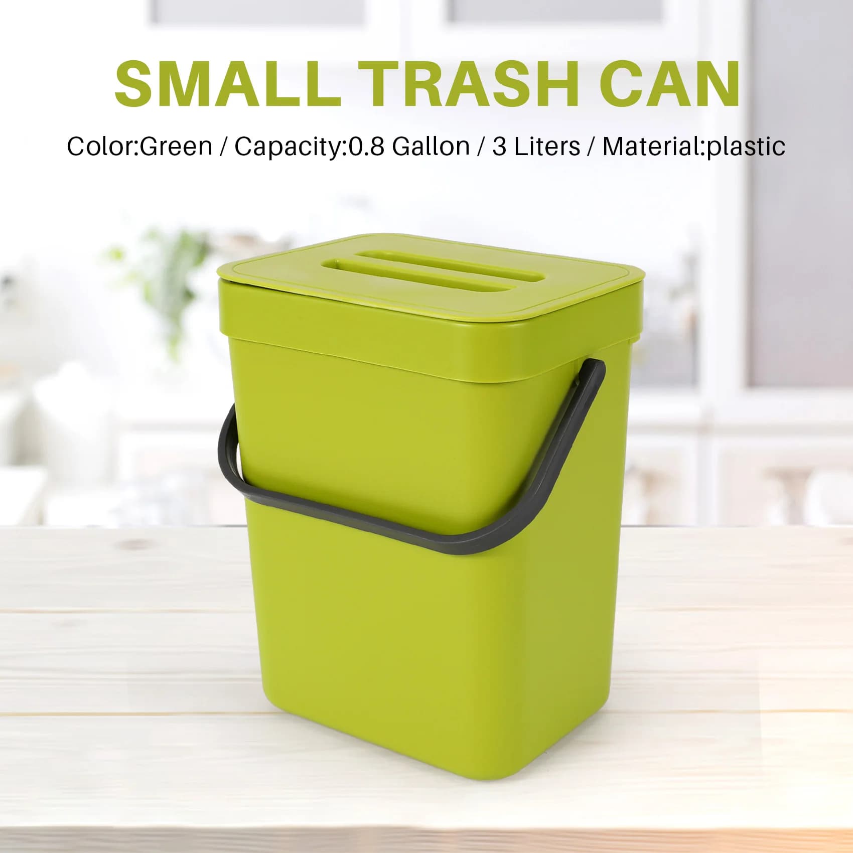 Exquisite-Trash Can With Lid Under Sink Green Trash Can Plastic Waste Basket Hanging Waste Bin For Bathroom/Office,Waste Compost