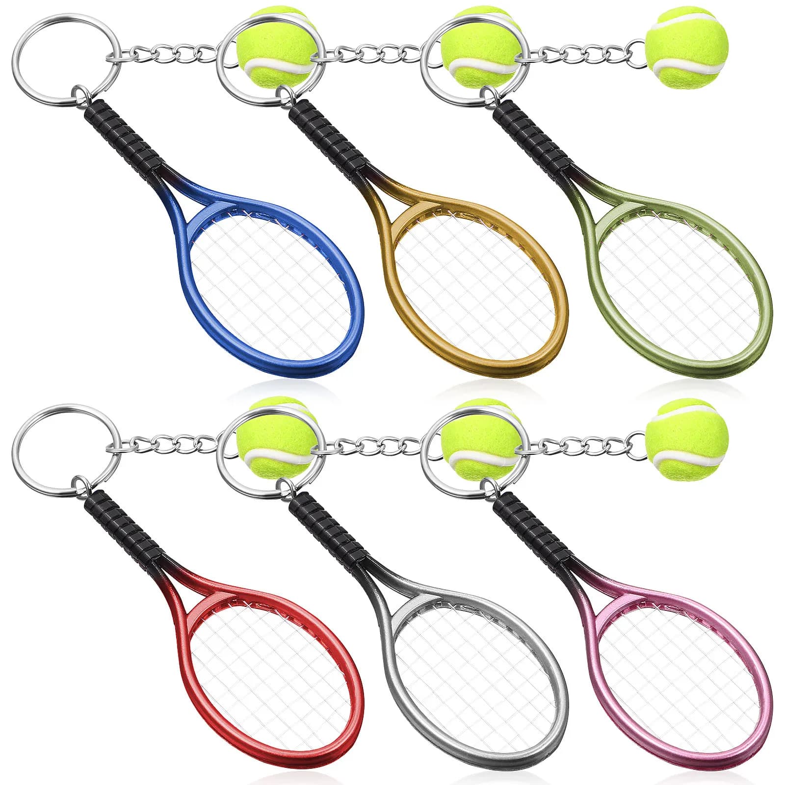 24Pcs Tennis Key Rings Realistic Mini Ball Racket Pendant Charm for Keys Id Cards Handbags Backpacks Wallets Sports Fan Gift