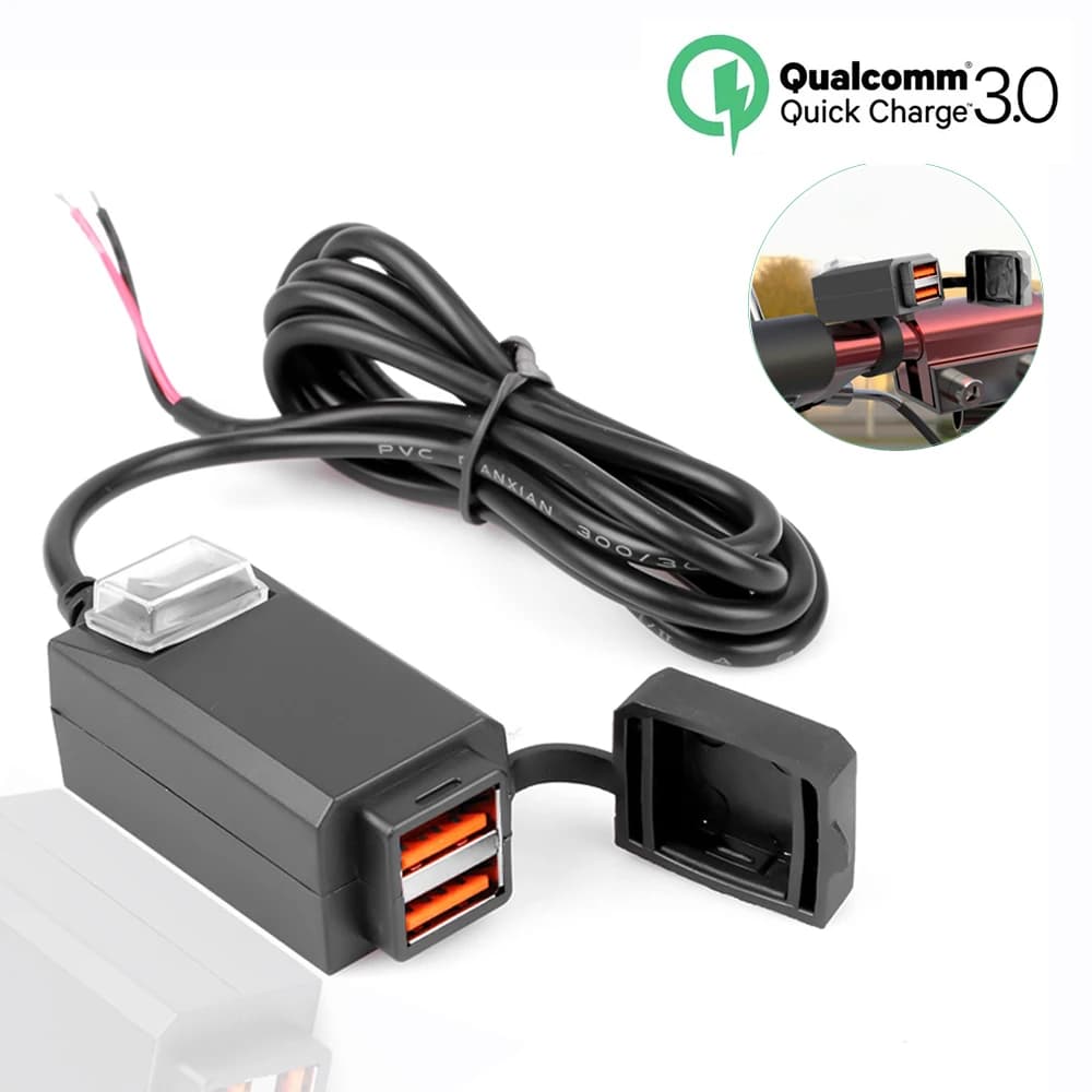 Motorcycle USB Charger QC3.0 Handlebar Fast Charging Waterproof 12V Socket Adapter With With ON/Off Switch For Phone Navigation