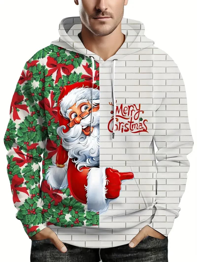 Santa Claus Hoodies For Man Clothing Women Cats Snowman 3D Printed Sweatshirt Hoodies Pullovers Oversized Long Sleeves Tops