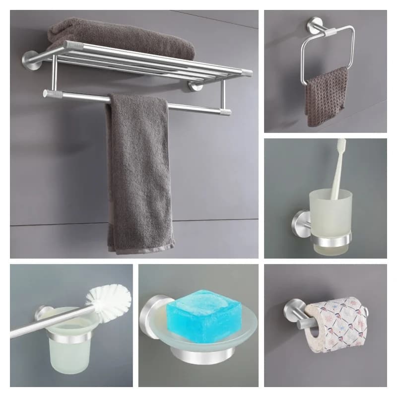 Brushed Nickel Brass Knurled Towel Rack Toilet Paper Rack Towel Bar Soap Dish Towel Ring Toilet Brush Rack Hardware Set