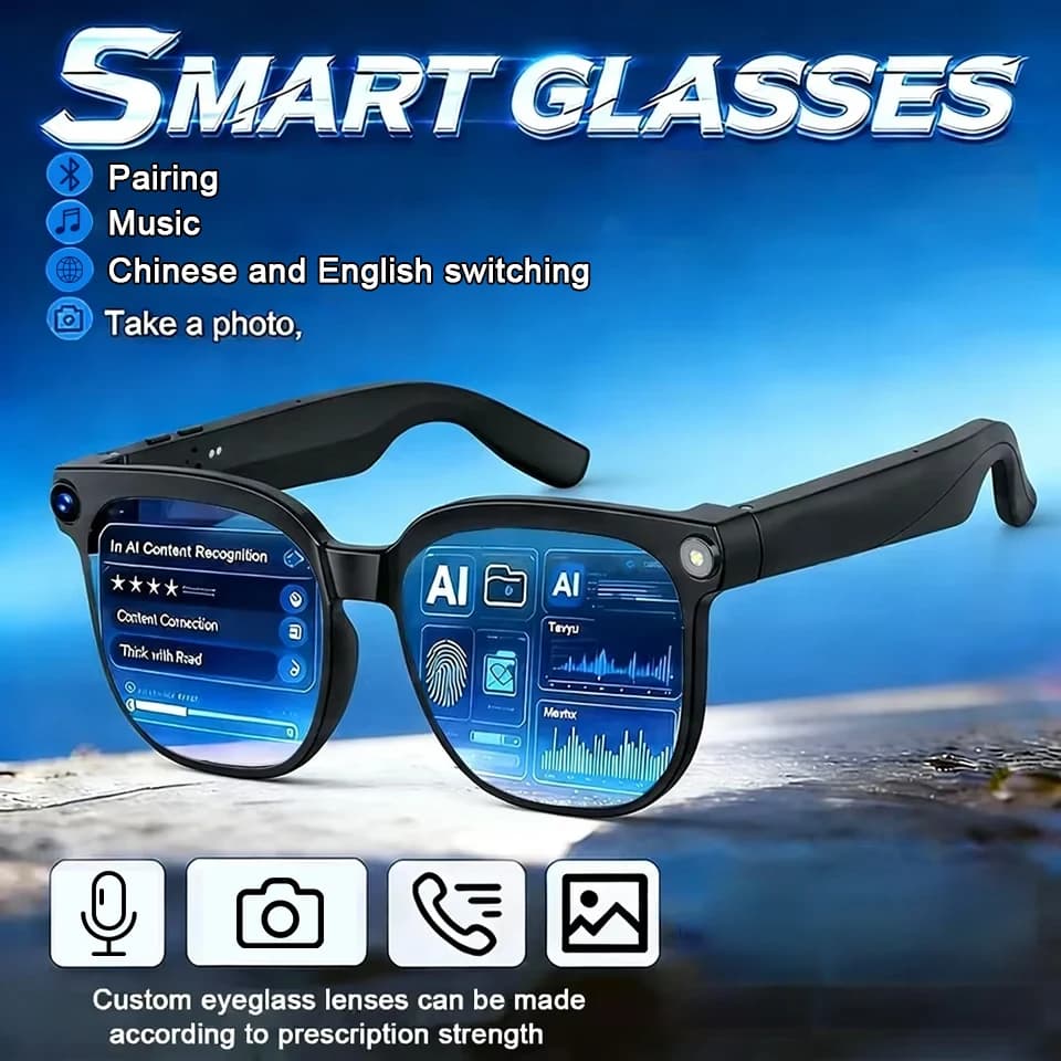 AI 8K Smart Glasses with Remote Control, Touch Camera, Recording, Translator, Voice Assistant, Music, Bluetooth Wireless
