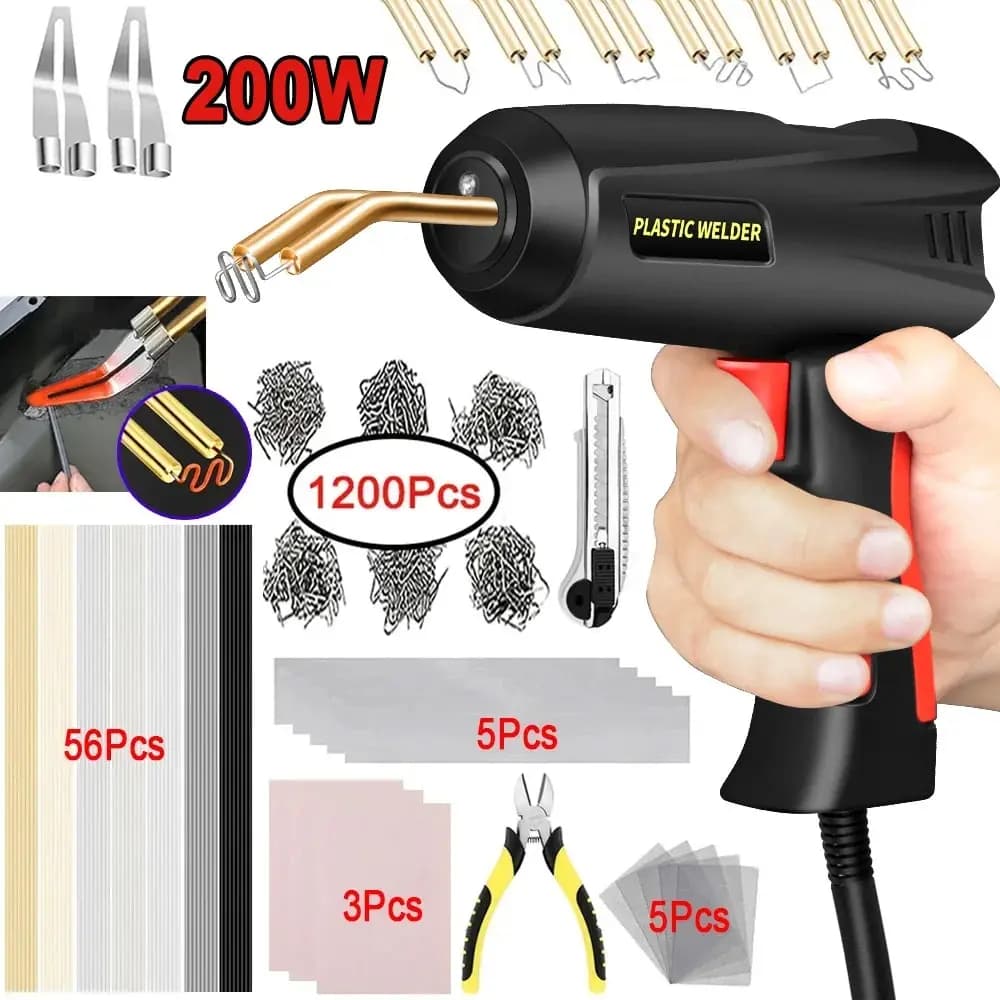 Kit pistola per saldatura in plastica 2 in 1 aggiornata da 200 W Pistola per saldatura con cucitrice a caldo 6/4 tipi di graffette per saldatrice per riparazione paraurti auto