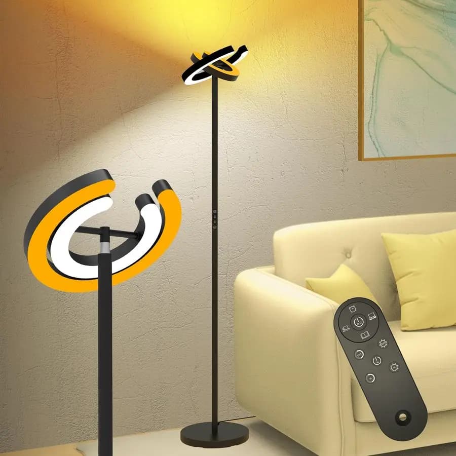 Lampada da Soggiorno, Lampada a Piantana Alta 191 cm per Camera da Letto con 2 Anelli Luminosi Rotanti a 312°, LED da 36W Luminoso e Dimmerabile a Regolazione Continua