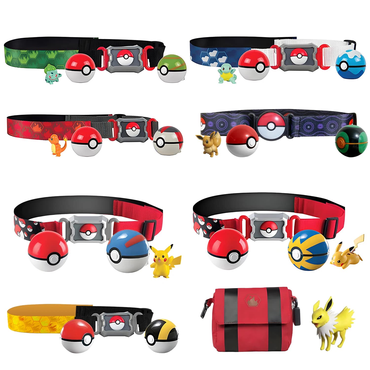 7 Styles Pokemon Belt With Balls Toy Set Pikachu Squirtle Eevee Pocket Monster Action Figure Model Pokeball Kids Toy Gift