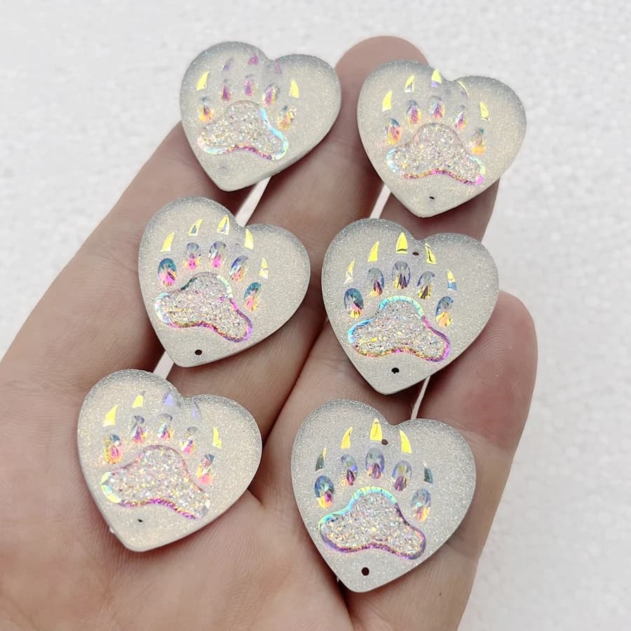 10pcs/lot AB Color Bear Claw Heart Resin Sewing Rhinestone diy Jewelry Wedding scrapbook Aboriginal earring accessories