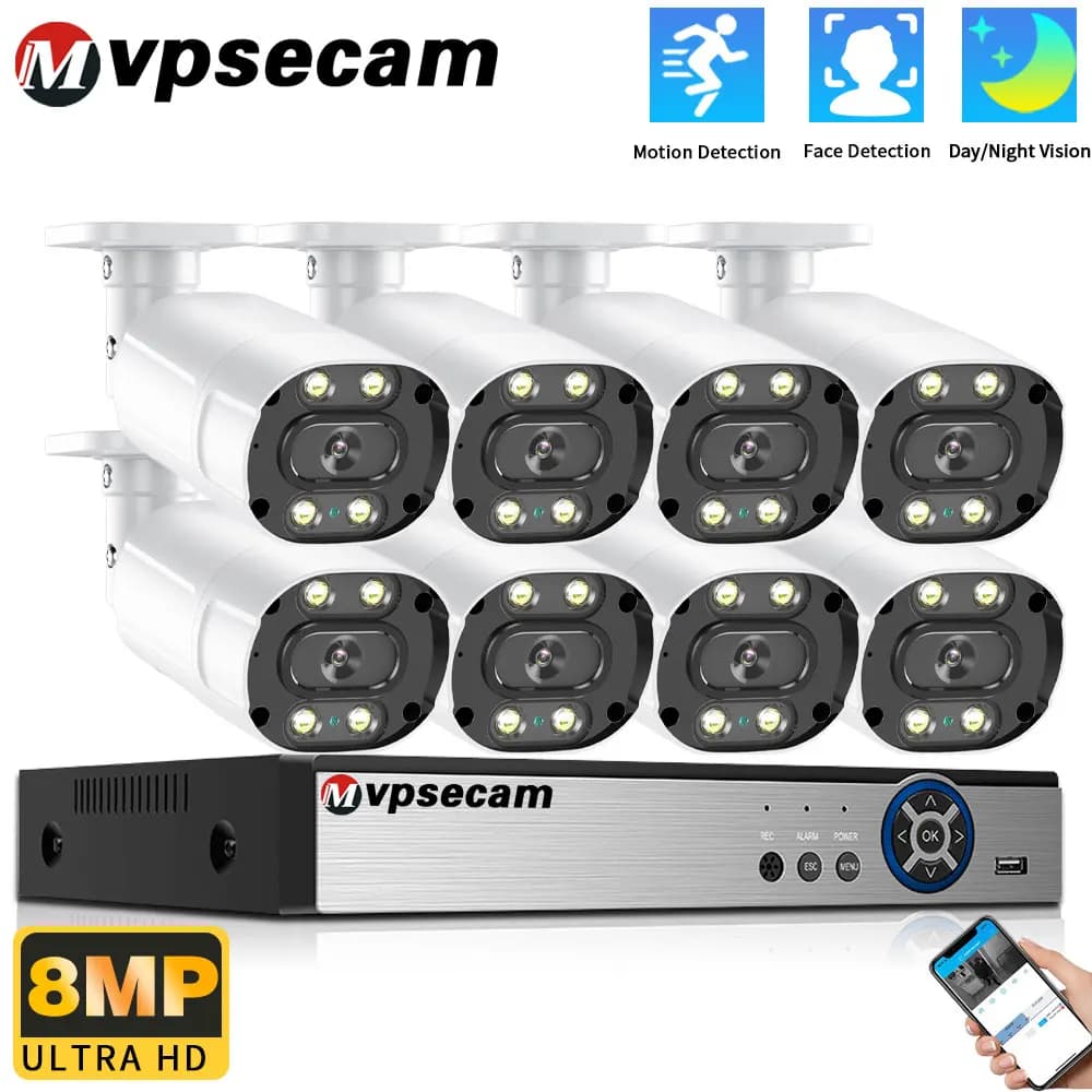 Kit telecamera dome 8MP 8CHAHD Kit sistema di videosorveglianza domestica CCTV per visione notturna a colori ad alta definizione esterna 4K