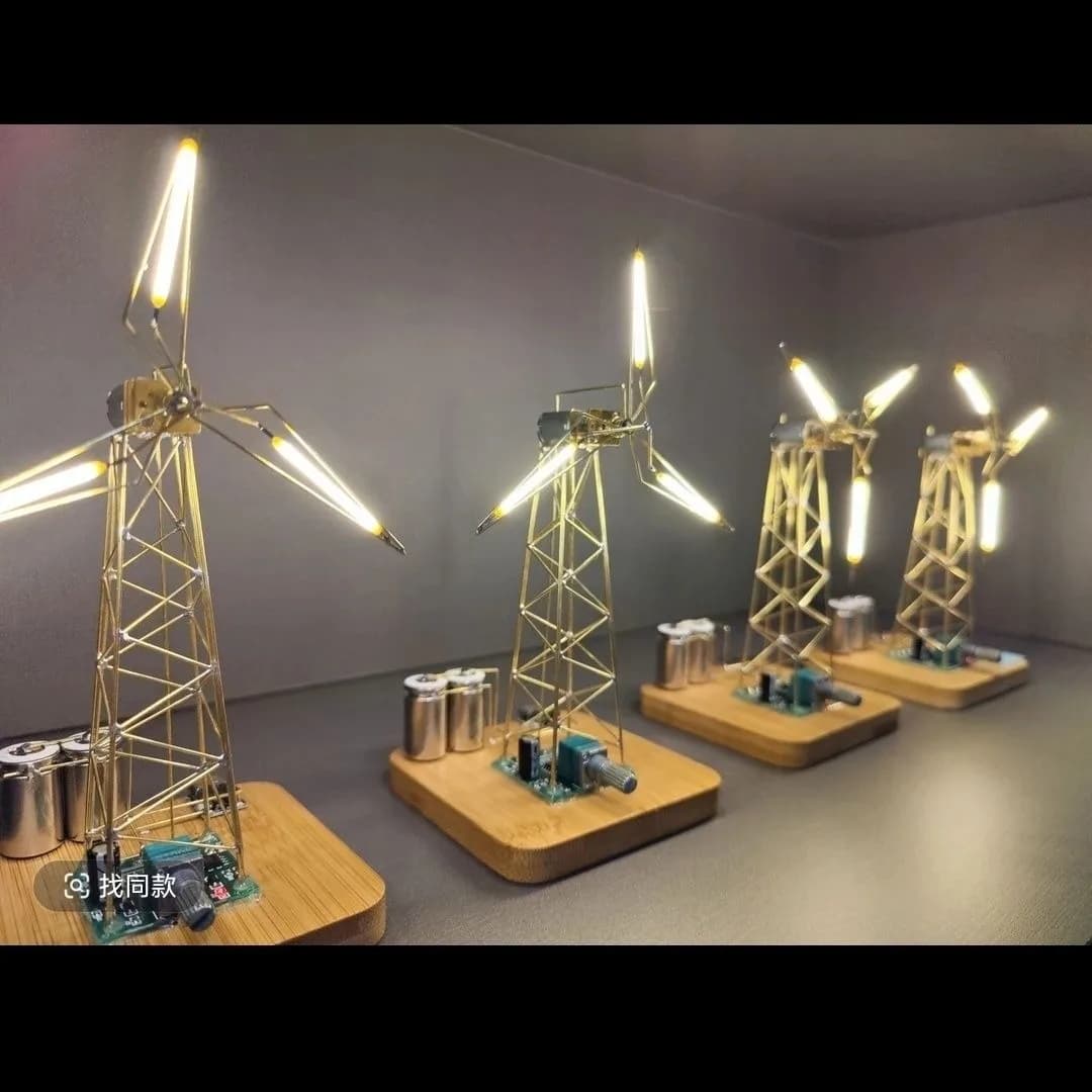 Lampada da tavolo fai-da-te a forma di turbina eolica industriale, girevole, in ferro, creativa, con disegno tecnico, decorazione da tavolo