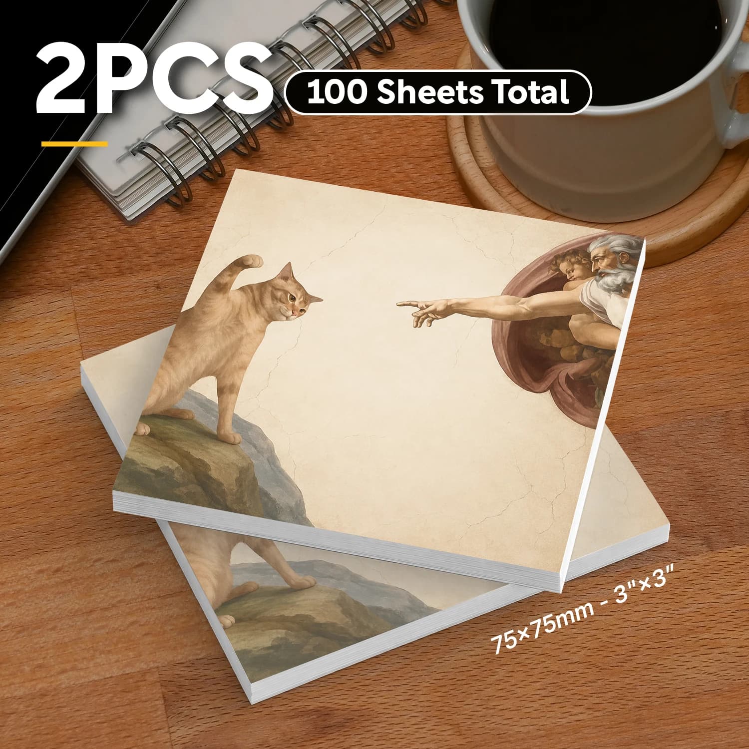 2PCS Classic Art Cat Self Adhesive Sticky Notes 100 Sheets Funny Painting Memo Pads Renaissance Style Office Stationery