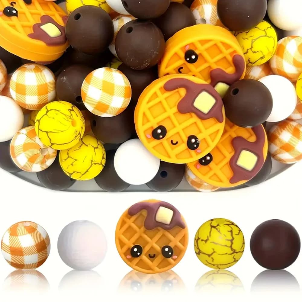 Set di perline in silicone stile biscotto da 5/25/33 pezzi, adatto per braccialetti fai da te, collane, portachiavi, ecc.