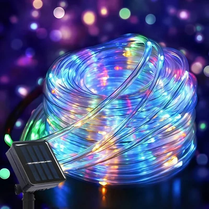 Solar LED Corda Lights, Solar Powered Outdoor Lights, Waterproof, 8 Modes, Transparent Flexible Tube, Fated Lights for Christmas Decorations