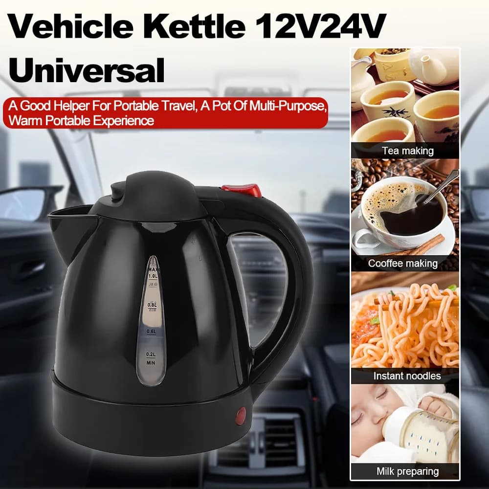 12V Car Mounted Portable Electric Kettle Universal 24V for Truck 1L Multipurpose Electric Kettle