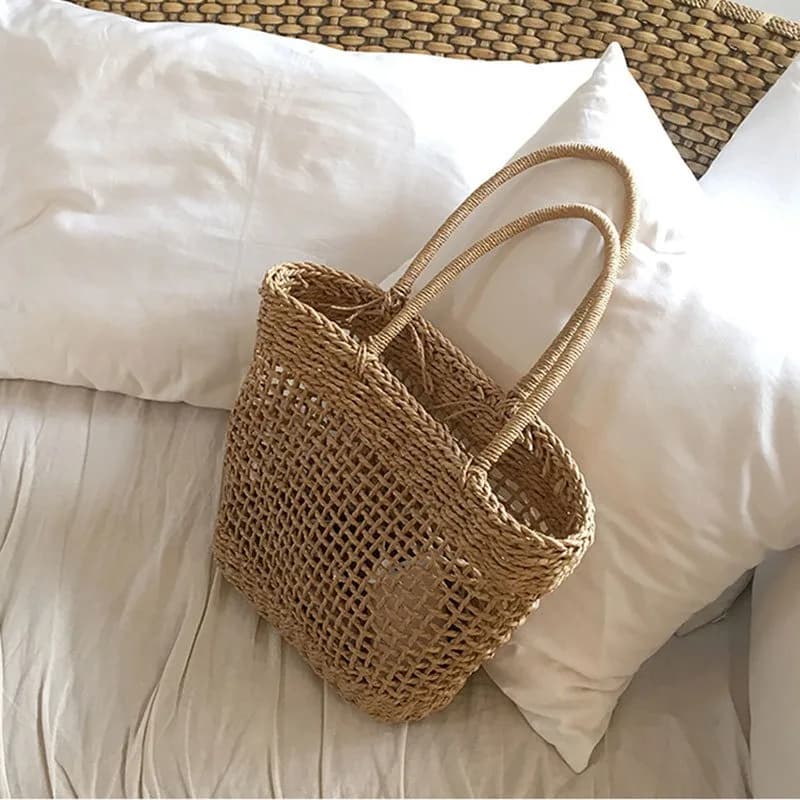 Nuova Borsa da Spiaggia 2026 per Vacanze Estive, Portatile, a Spalla, Intrecciata a Mano per Donna