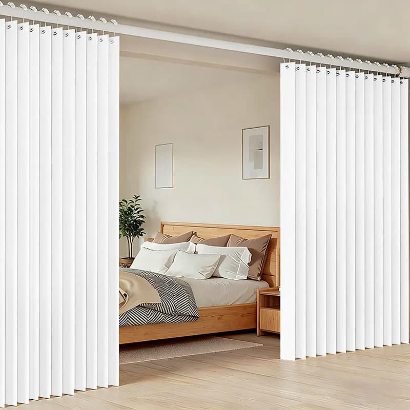 Foldable Partition Curtain Pure White Solid Minimalist Visual Space Expansion with Hooks for Rental Studio Small Apartment Clean