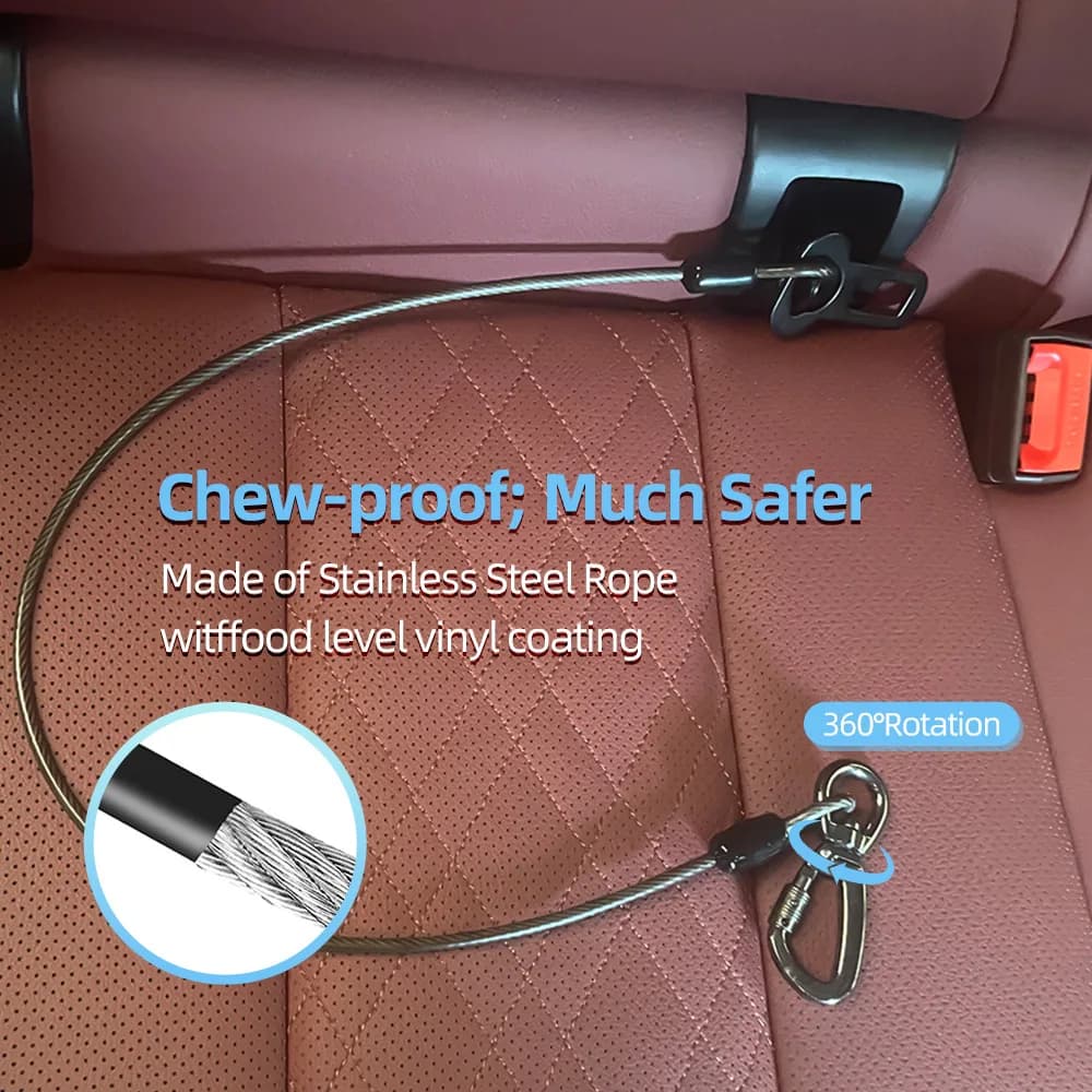 Cintura di sicurezza anti-morso per cani in acciaio inossidabile, clip per cintura di sicurezza per veicoli, guinzaglio di contenimento per auto, guinzaglio di trazione per auto