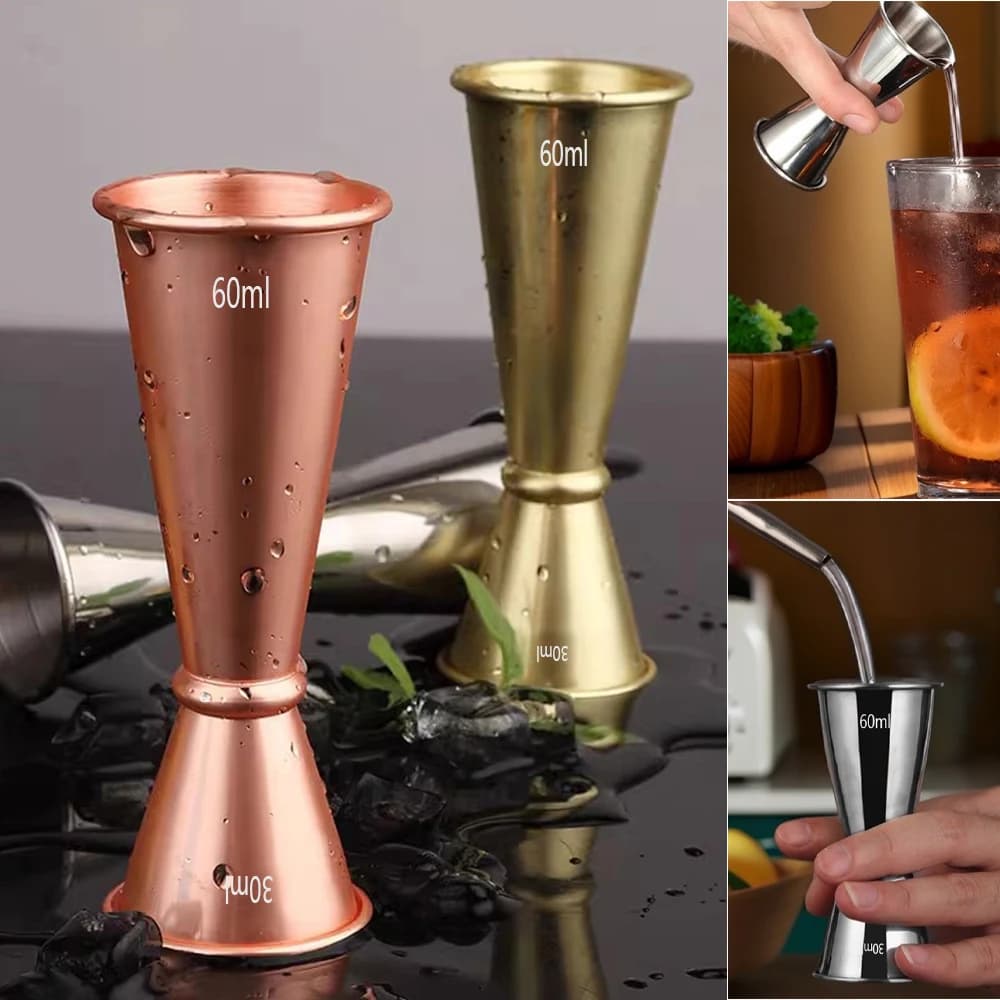 Nuovo Shaker per Cocktail in Acciaio Inox a Doppia Misurazione, Misurino per Bevande, Jigger da Cucina e Bar, Utensili da Bar 304 Curling