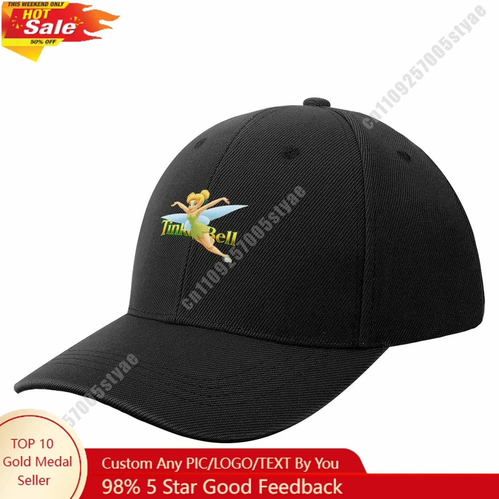 Cappellino da baseball Tinker Bell con licenza Disney, personalizzabile con il tuo design fai-da-te, immagini e testo, cappello da baseball, regalo di compleanno per le vacanze