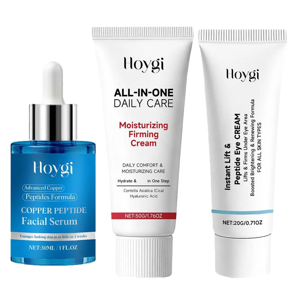 HOYGI Crema Rassodante + Siero Viso al Peptidi di Rame + Crema Contorno Occhi Anti-Occhiaie Idratante Riparatrice Lifting Cura della Pelle