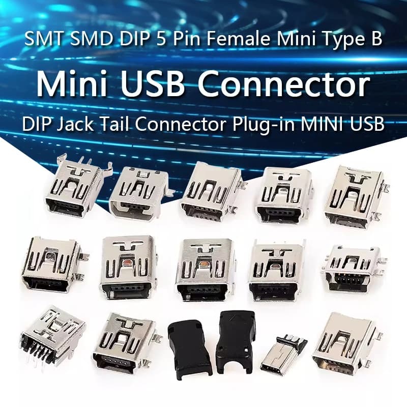 10 pz Mini USB SMT SMD DIP 5 Pin femmina Mini tipo B presa connettore spina dritto DIP Jack connettore di coda Plug-in MINI USB