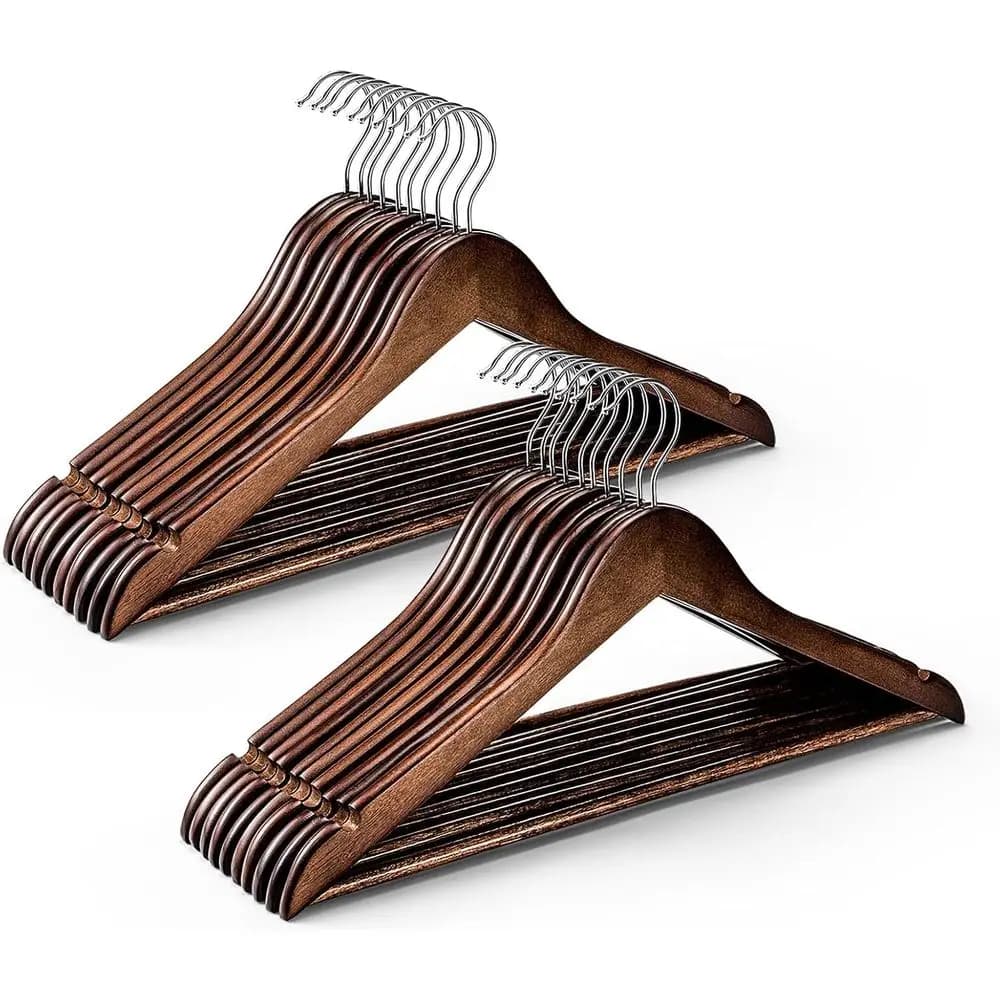 Premium Wooden Hangers 200 Pack, 17.5" Smooth Wood Hangers | Bulk Wooden Clothes Hangers or Closet Organization, Garment Care an