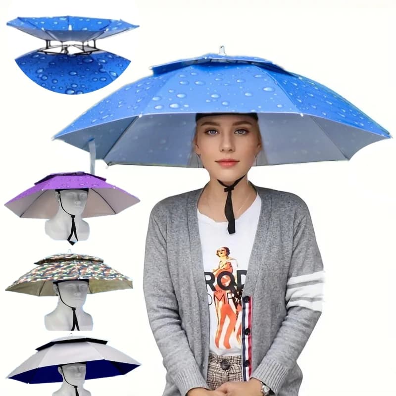 Ombrello da pioggia Cappello pieghevole Parasole Copricapo da pesca impermeabile Cappellino da spiaggia Protezione solare a doppio strato Protezione UV