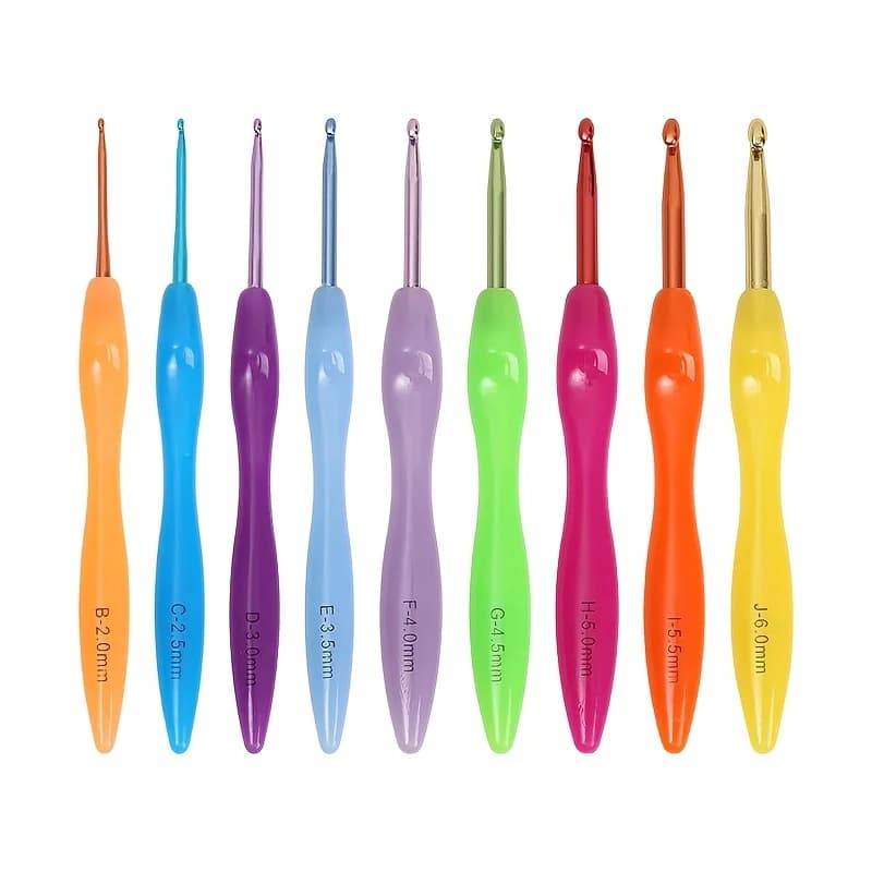 9Pcs Colorful Plastic Handle Crochet Hook Set, Non-Slip Comfort Grip Durable Aluminum Hook Heads Multi Size Yarn Knitting Weavin