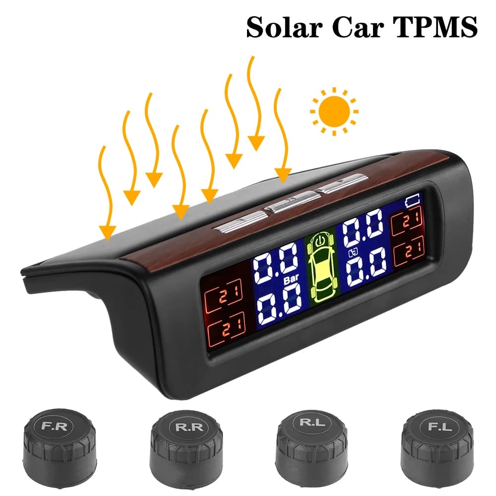 T11 4PCS Pneumatic Sensors TPMS Solar Pneumatic Pressure Monitor Tire Pressure Monitoring System for TPMS Cars for Digital Car on Dashboard