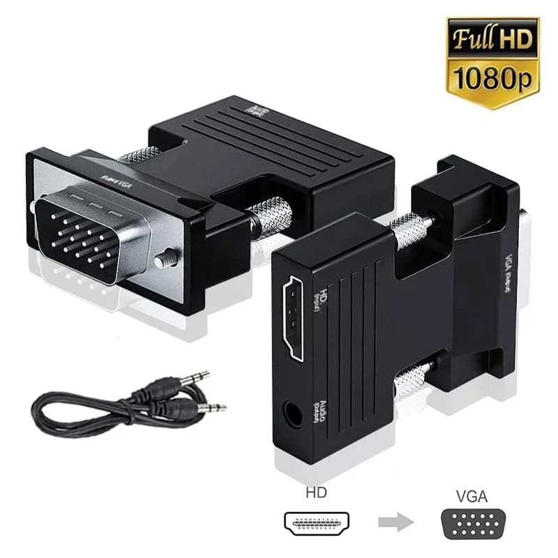 Adattatore compatibile da HDMI a VGA con cavo audio da 3,5 mm per PC, laptop, TV Box, proiettore, convertitore da VGA a HDMI compatibile HD 1080P