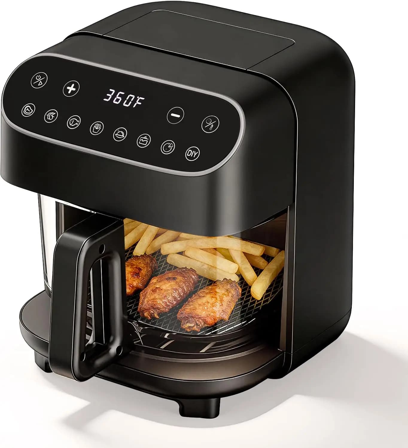 5 Quart Glass Air Fryer with Transparent Fry Bowl, High Borosilicate Glass Basket (Uncoated & Non Toxic), 8 Preset Modes, PTFE/P