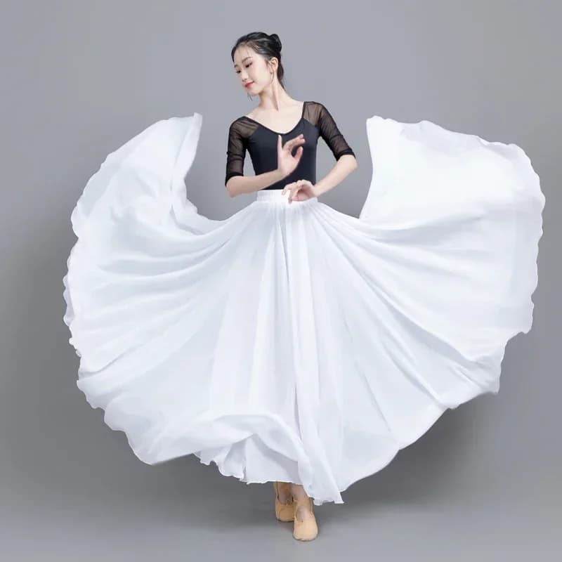 Gonna a pendolo da 720 gradi in chiffon di danza del ventre da donna 17 colori solidi gonne lunghe zingaresche ballerino pratica indossare gonna in oro viola