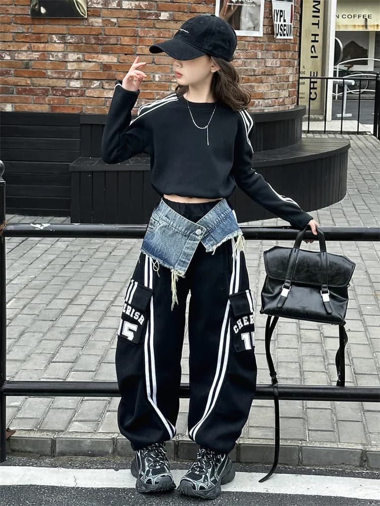 Set Sportivo Casual Primaverile alla Moda per Bambine 2025 Nuovo Completo Due Pezzi in Cotone con Felpa a Maniche Lunghe e Pantaloni