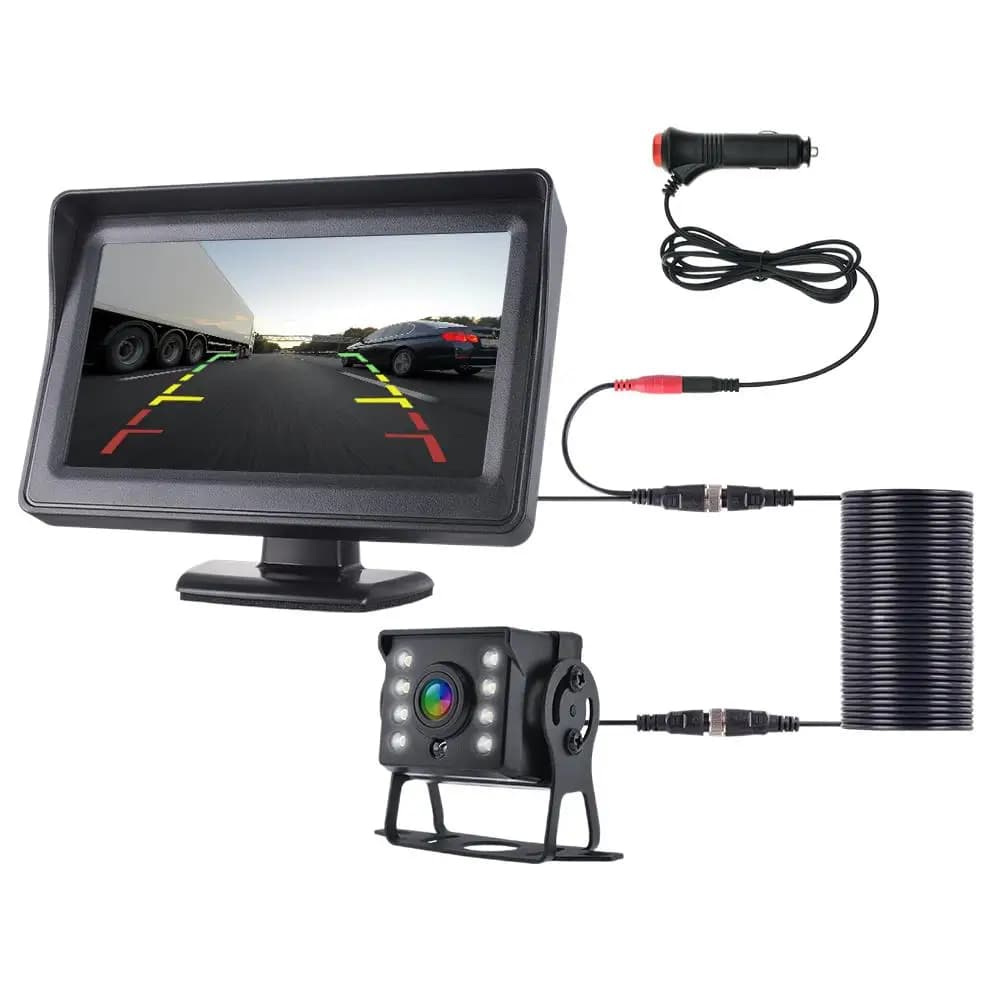 CCD inverso di backup per parcheggio Sistema di telecamere per retromarcia HD 2 pollici - 1 Monitor con schermo HD da 4,3 pollici, per auto, autobus, camion, camper e rimorchio