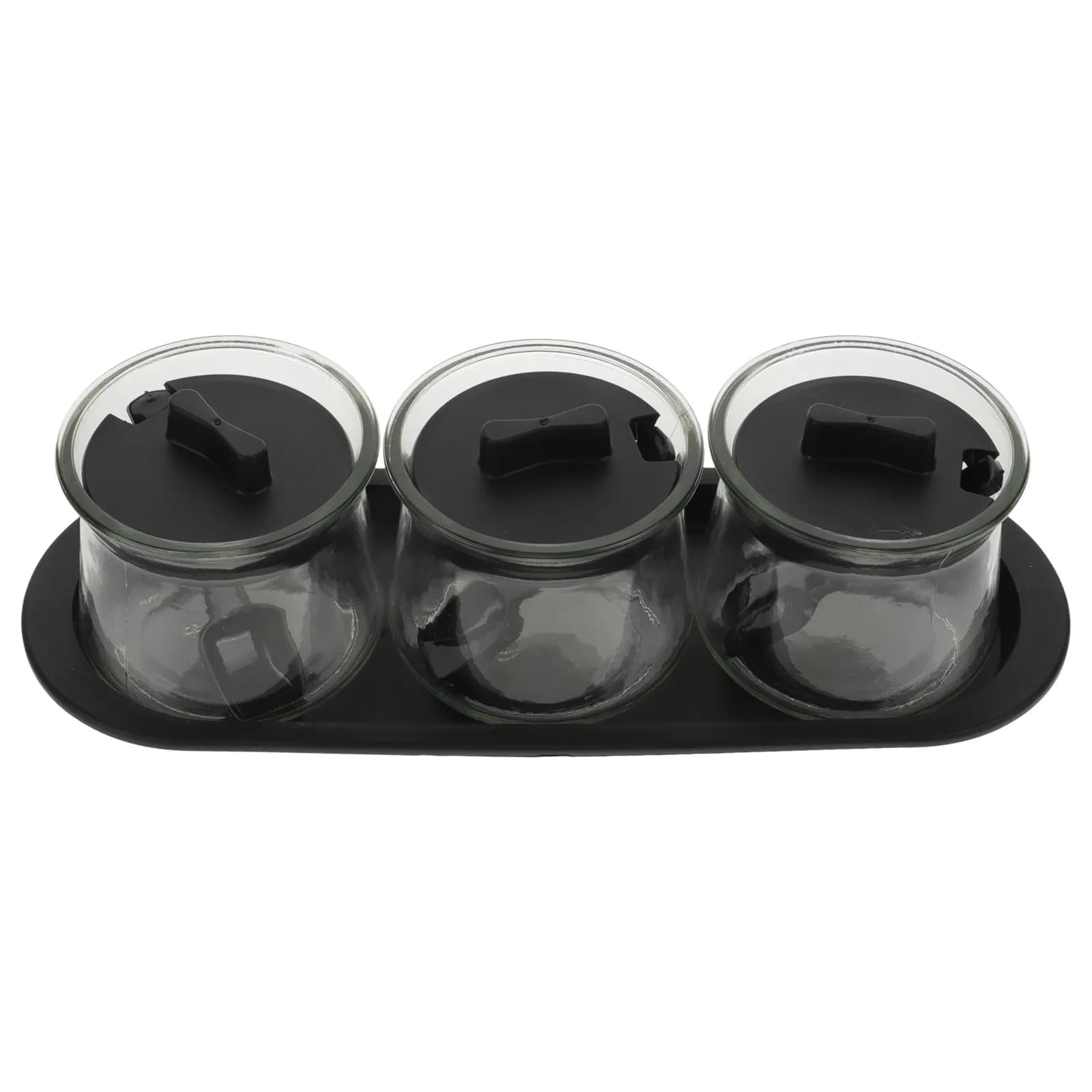 3Pcs Glass Seasoning Bottle Set with Lid Tray and Spoon Clear Condiment Jar for Kitchen Spice Storage Organizing Home Gift