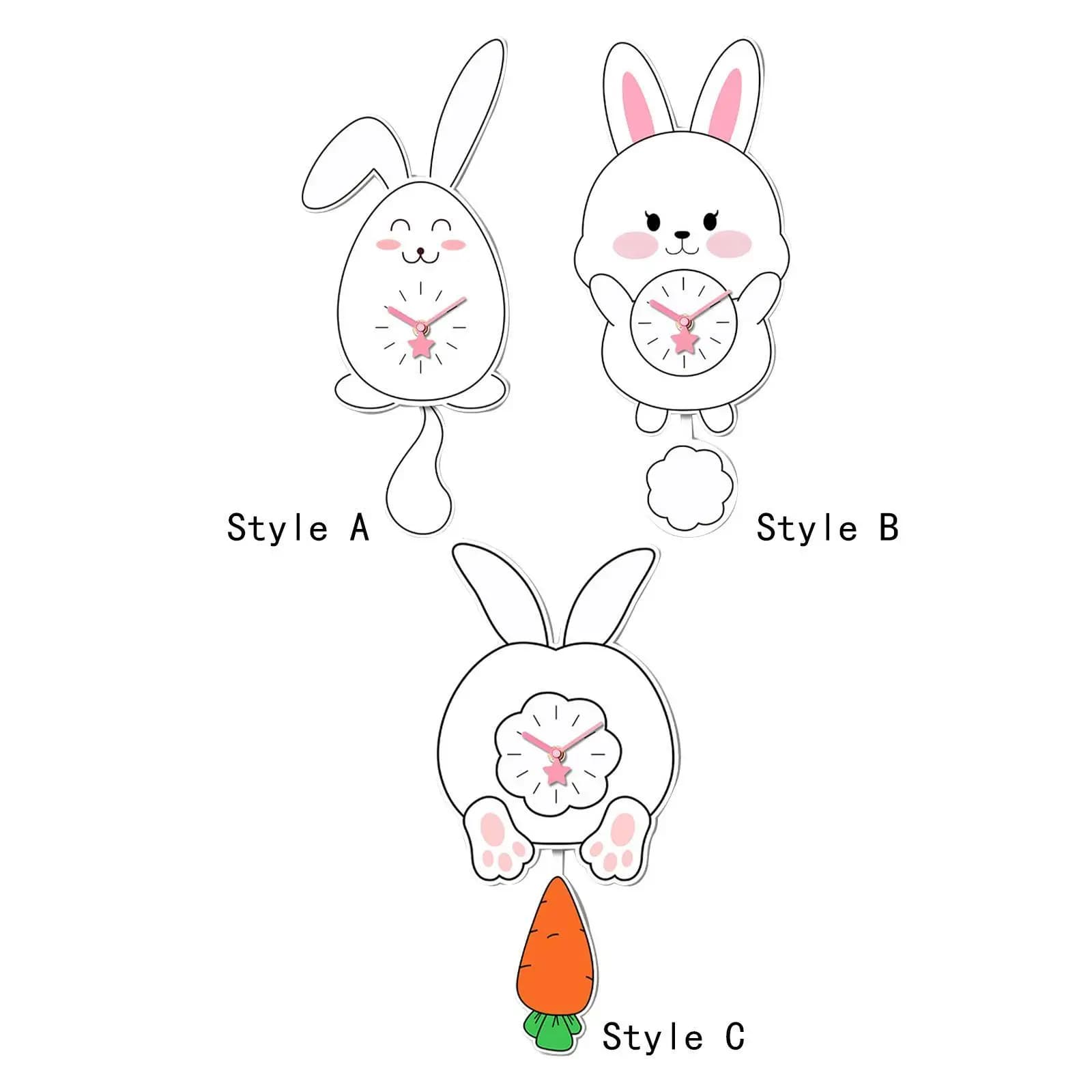 Rabbit Shape Pendulum Clock, Elegant Acrylic Decorative Watch, Quiet for Living, Kitchen, Bedroom, Office, Home Decoration
