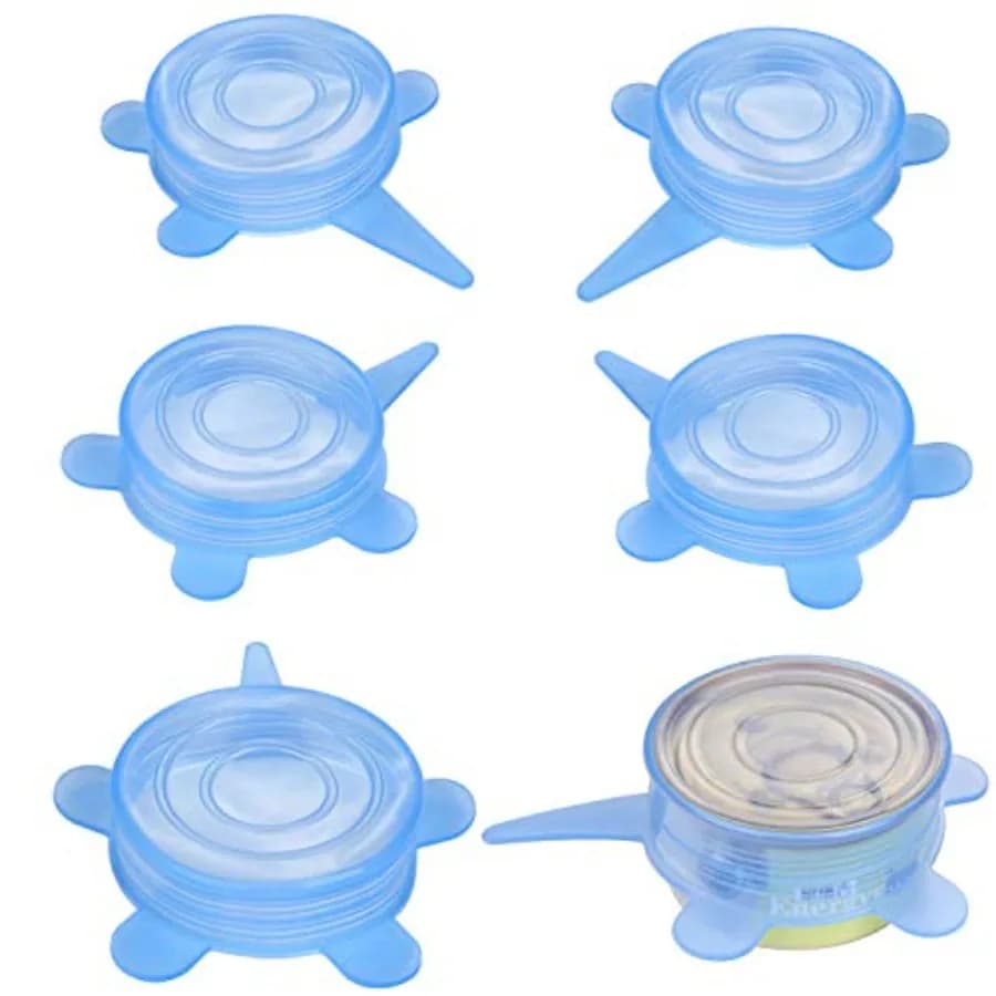 6 Pack Pet Food Can Cover Stretchable 1 Fit 3 Universal Size Silicone Can Lids for Dog and Cat Food Can Blue