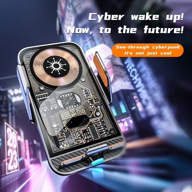 Transparent car mounted wireless charging phone holder, opening and closing navigation support, car air outlet phone holder