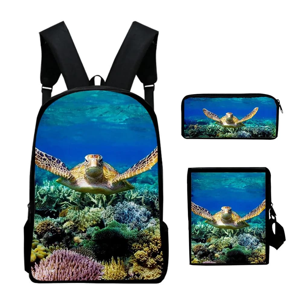Hip Hop Popolare mondo sottomarino Stampa 3D 3 pezzi / set Borse da scuola per alunni Zaino per laptop Zaino Borsa a tracolla inclinata Astuccio