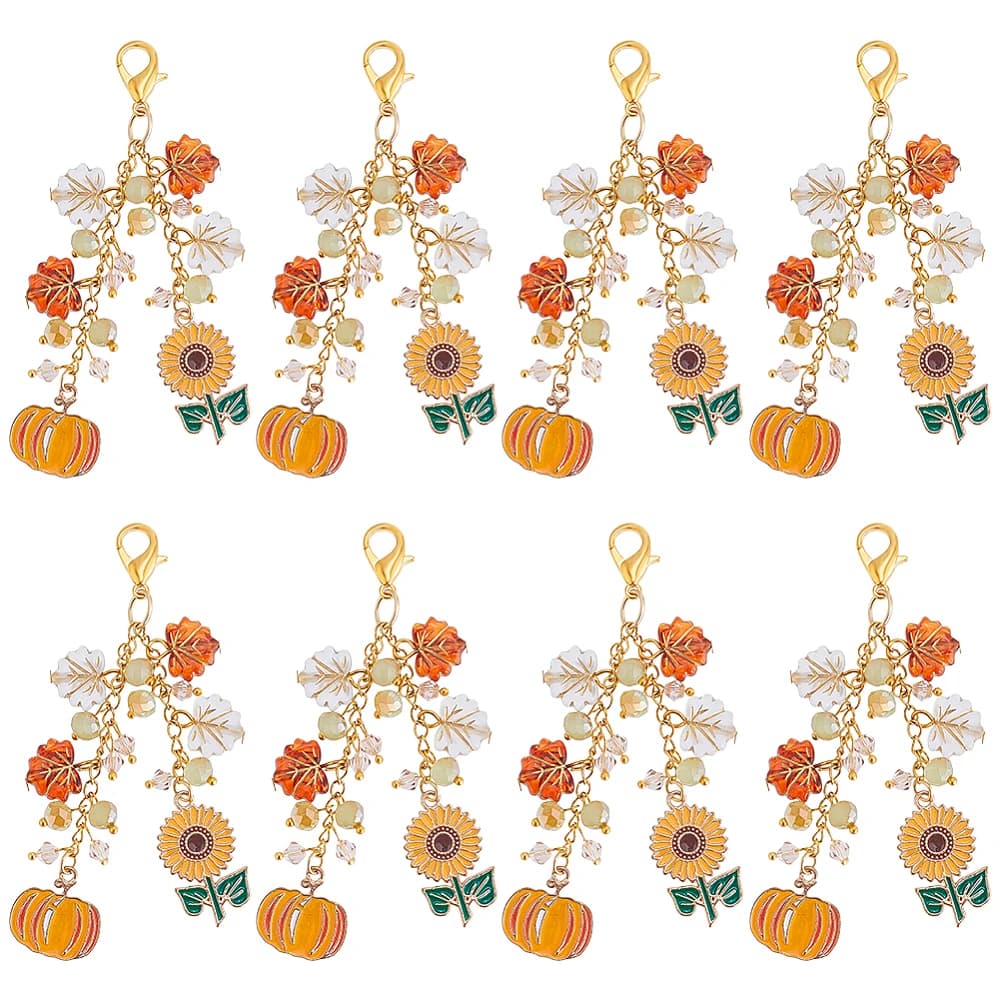 8Pcs Thanksgiving Bookmark Clip On Charms Bulk Planner Charm Fall Autumn Pumpkin Charm Sunflower Charms Travelers Notebook Charm